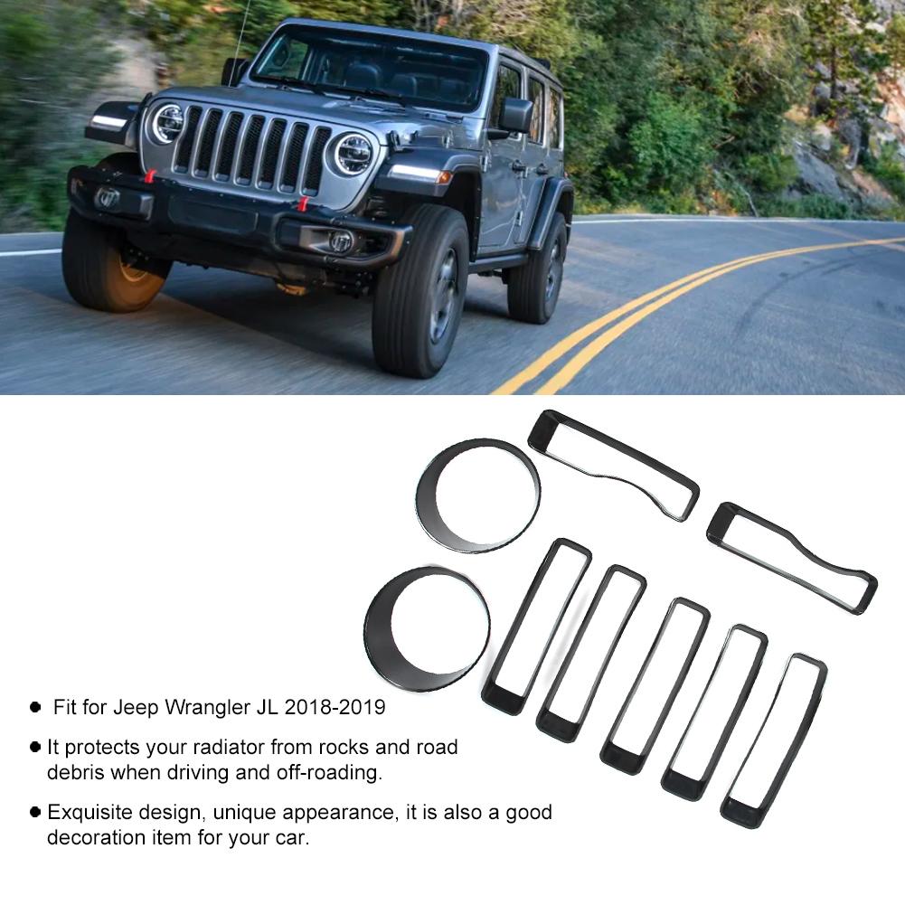 Headlight Cover Front Grille Inserts Trim Fit for Jeep Wrangler JL 20182019