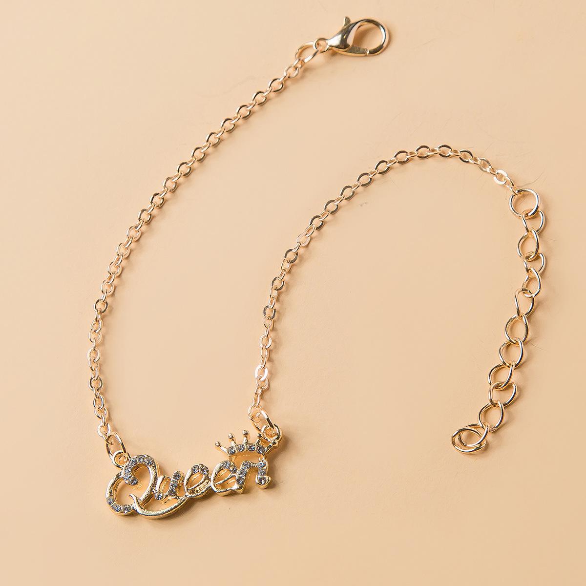 Rhinestone Crystal Queen Crown Bracelet for Women золотой
