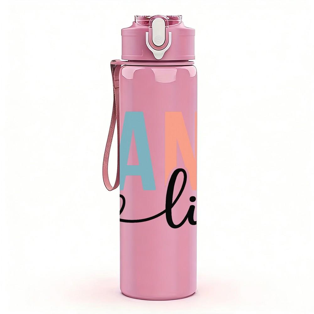 1PC Nana Life Heart Cursive 750ml Color Plastic Sports Water Bottle Leakproof Flip Straw Lid Suitable for Sports Office Home Use