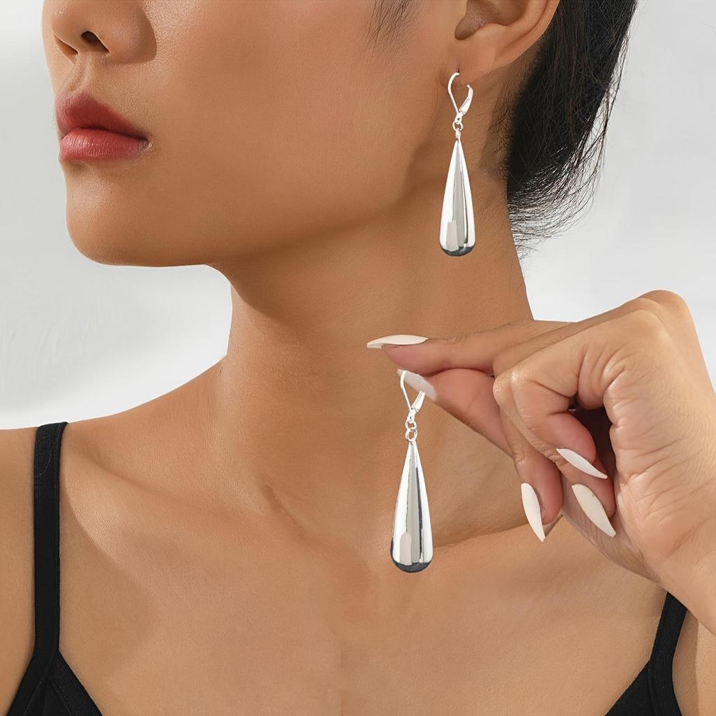 Pair of Long Teardrop Earrings, Women's Stainless Steel Jewelry, Accessories for Daily Wear Party Accessories, Minimalist Jewelry, Elegant Earrings