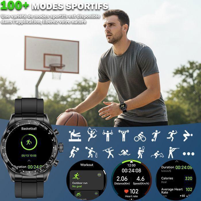 Montre connectée - WENZYLIQUOX - ATS3085L - Écran 1,32" AMOLED 466x466 - 100+ modes sportifs - 2 bracelets acier &amp; silicone