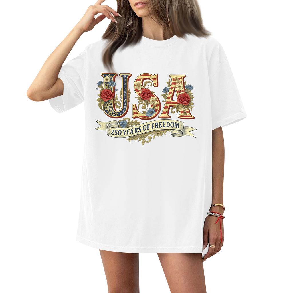 Damen Rundhals Bedrucktes Kurzarm T-Shirt Top