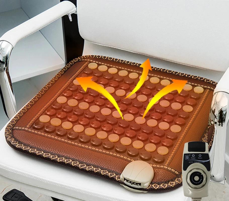 Almofada de Aquecimento de Turmalina Natural Almofada de Massagem Quadrada de Jade Almofada de Assento para Escritório e Casa para Humor Relaxante Temperatura Ajustável