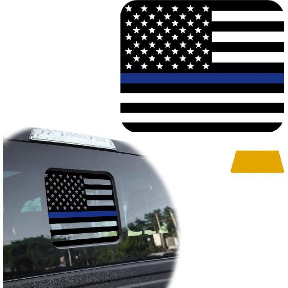 Back Sliding Window n US Flag Vinyl Decal, Auto Styling Compatible with Ford F150 F250 F350 2015  , Rear Middle Window n Flag Decal (Black Line)