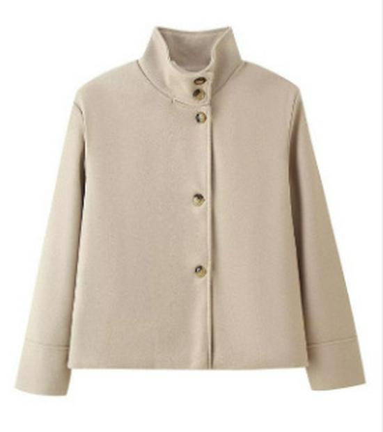 Elegant Women's Short Stand-Up Collar Wool Coat