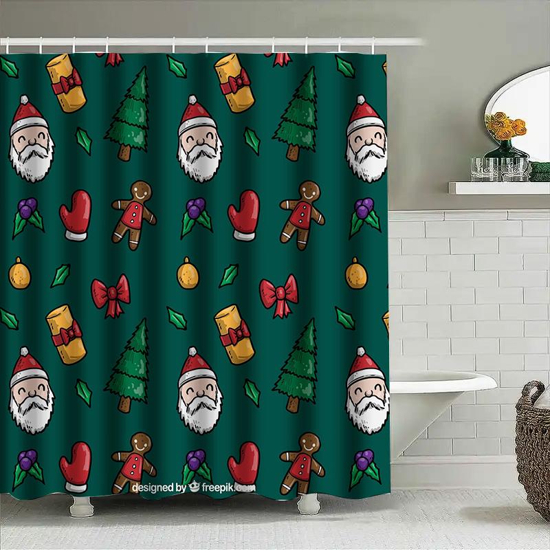 Christmas Decor Shower Curtain with Festive Print Waterproof Fabric Perfect for Holiday Season Decoration
