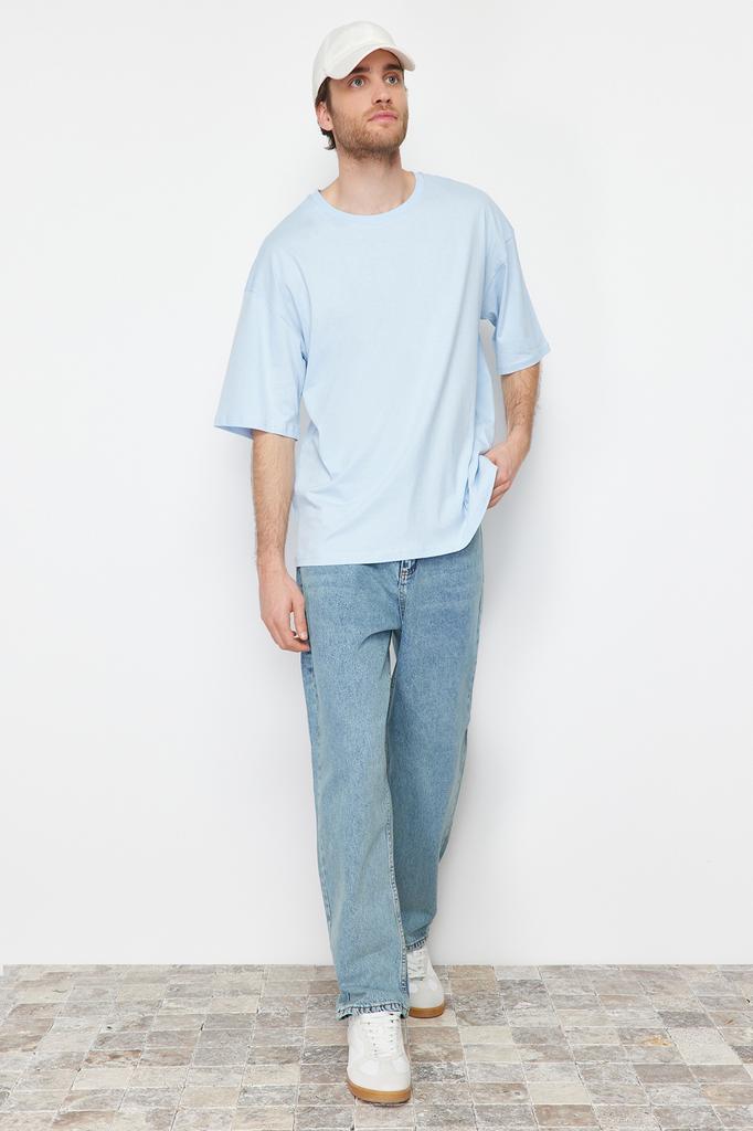 Men's Fashion T-Shirt Crew Neck Short Yellow Oversize Wide Cut Basic 100% Cotton T-Shirt