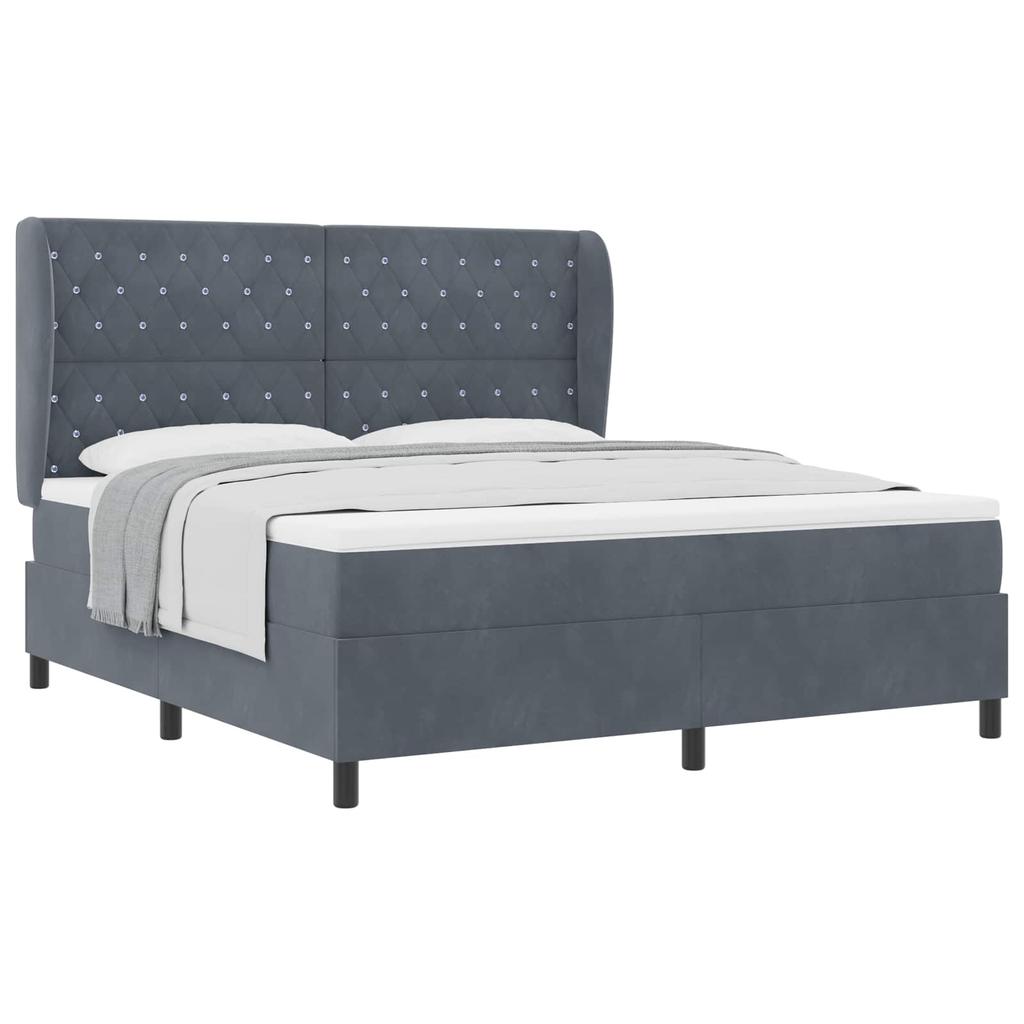 Box Spring Bed with Mattress Dark Gray 200 x 180 cm Velvet