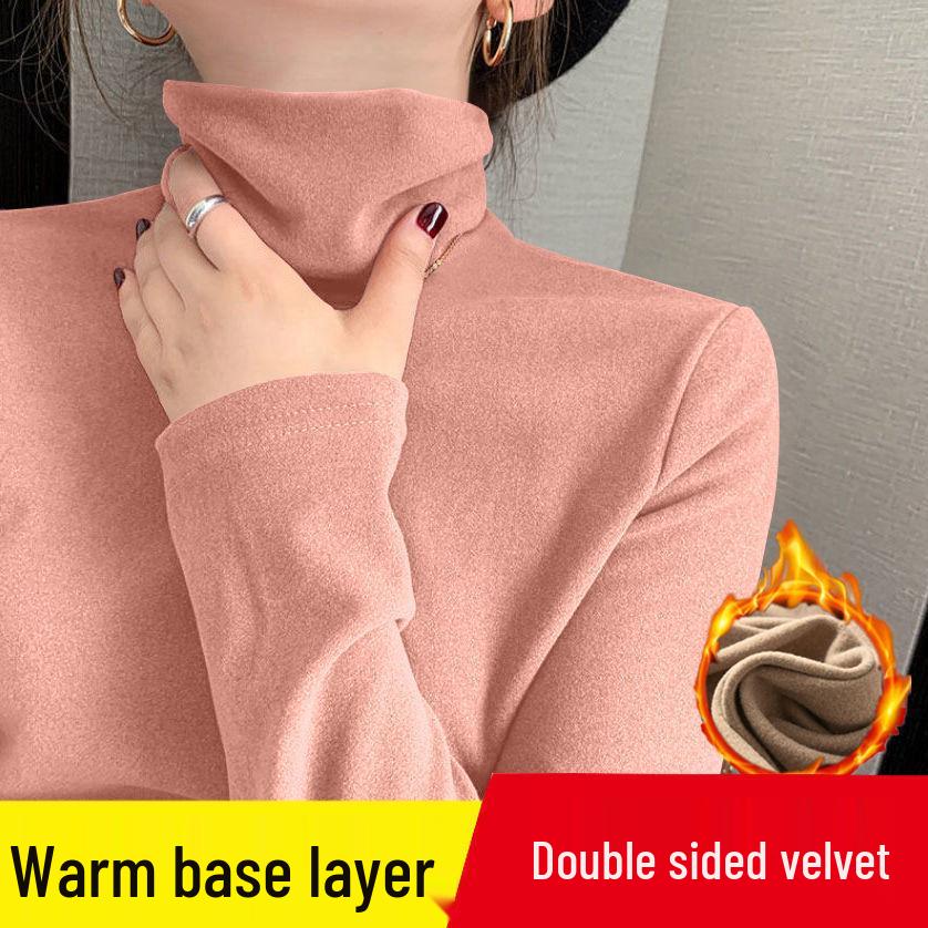 Women's Velvet High-Neck Double-Sided Warm Turtleneck Long-Sleeve Top - Autumn & Winter Slim Fit