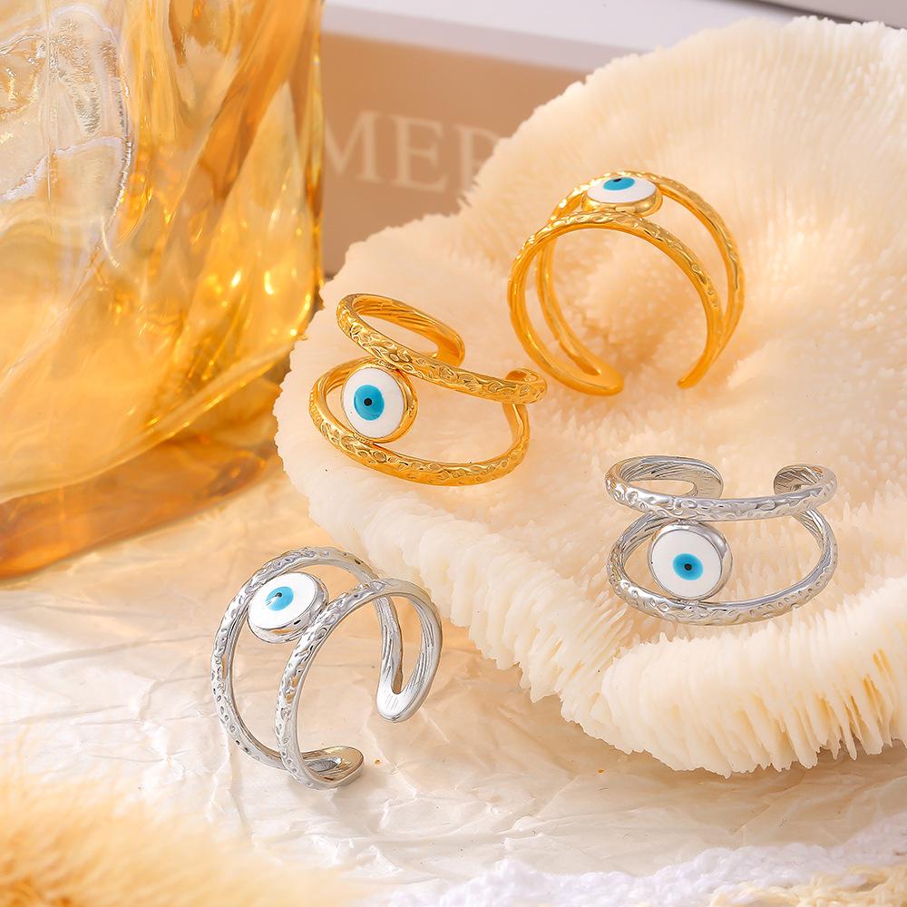 Blue Eye Stainless Steel Ring: Unique European-American Design, Colorfast, Fashionable for Women