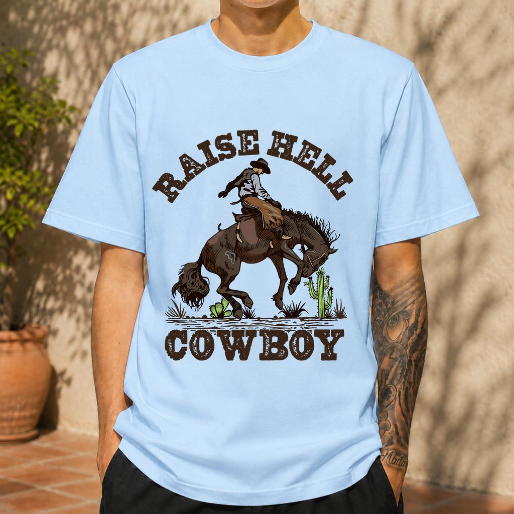 2026 New Pure Cotton Tshirt A Ruckus With The Cowboy Western Style Print Crew Neck Short Sleeve Casual Top