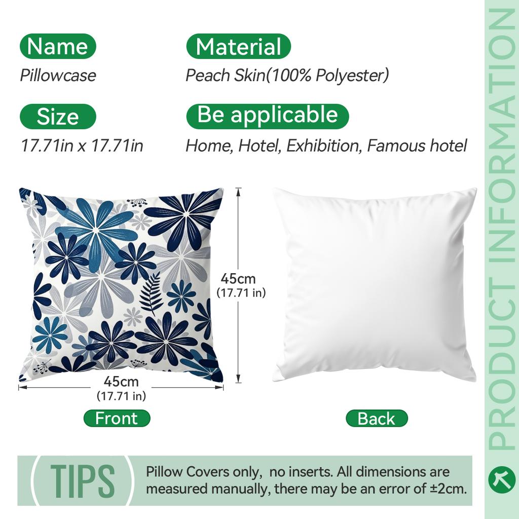 1pcs Blue Geometric Flower Cushions Pillowcase Polyester Cushion Cover Throw Pillow Pillowcover Home Car Sofa Decor