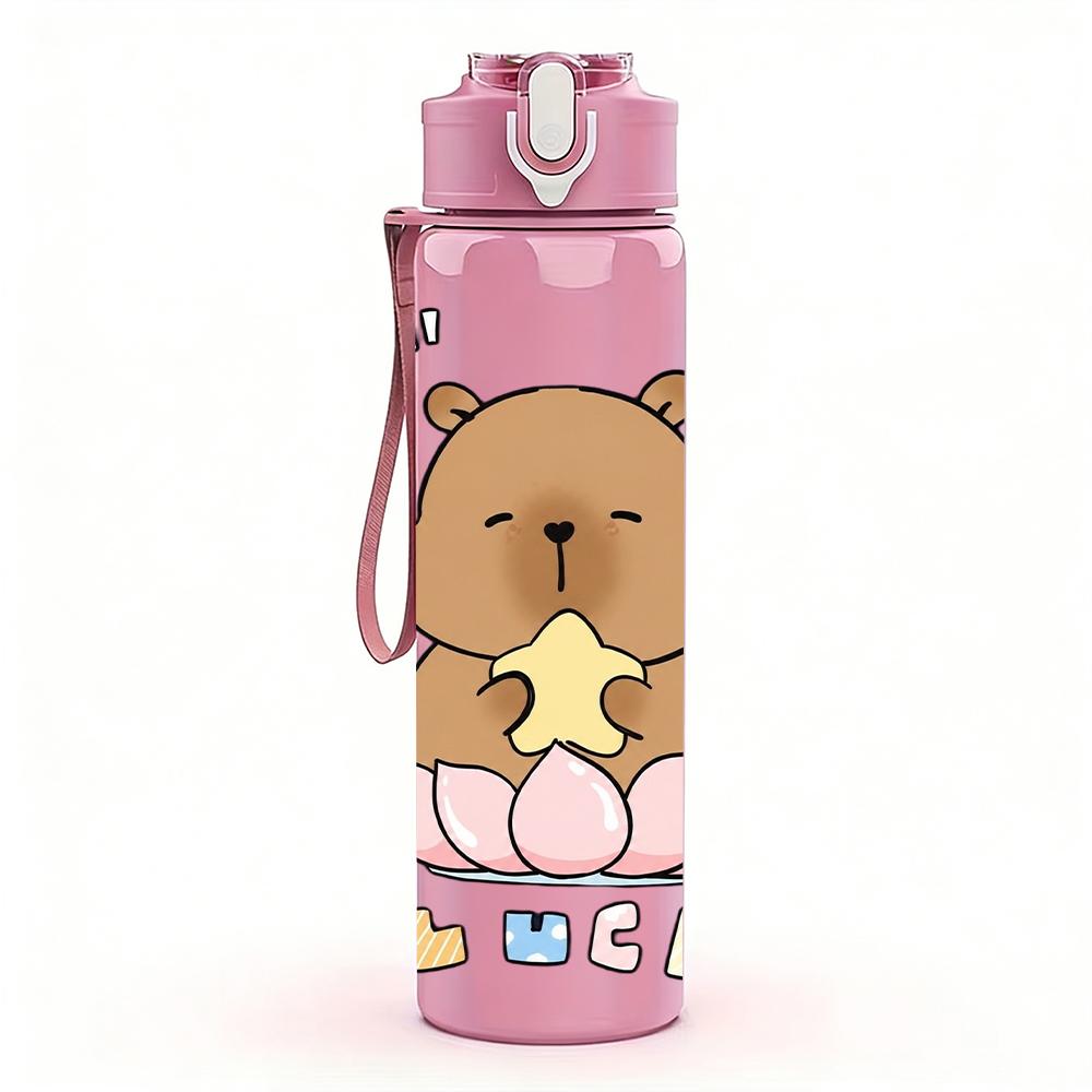 1pz Capibara Seduto sul Loto Figura 750ml Bottiglia d'Acqua in Plastica Colorata Tappo Flip-Top con Cannuccia Anti-perdita Per Sport Ufficio Uso Domestico