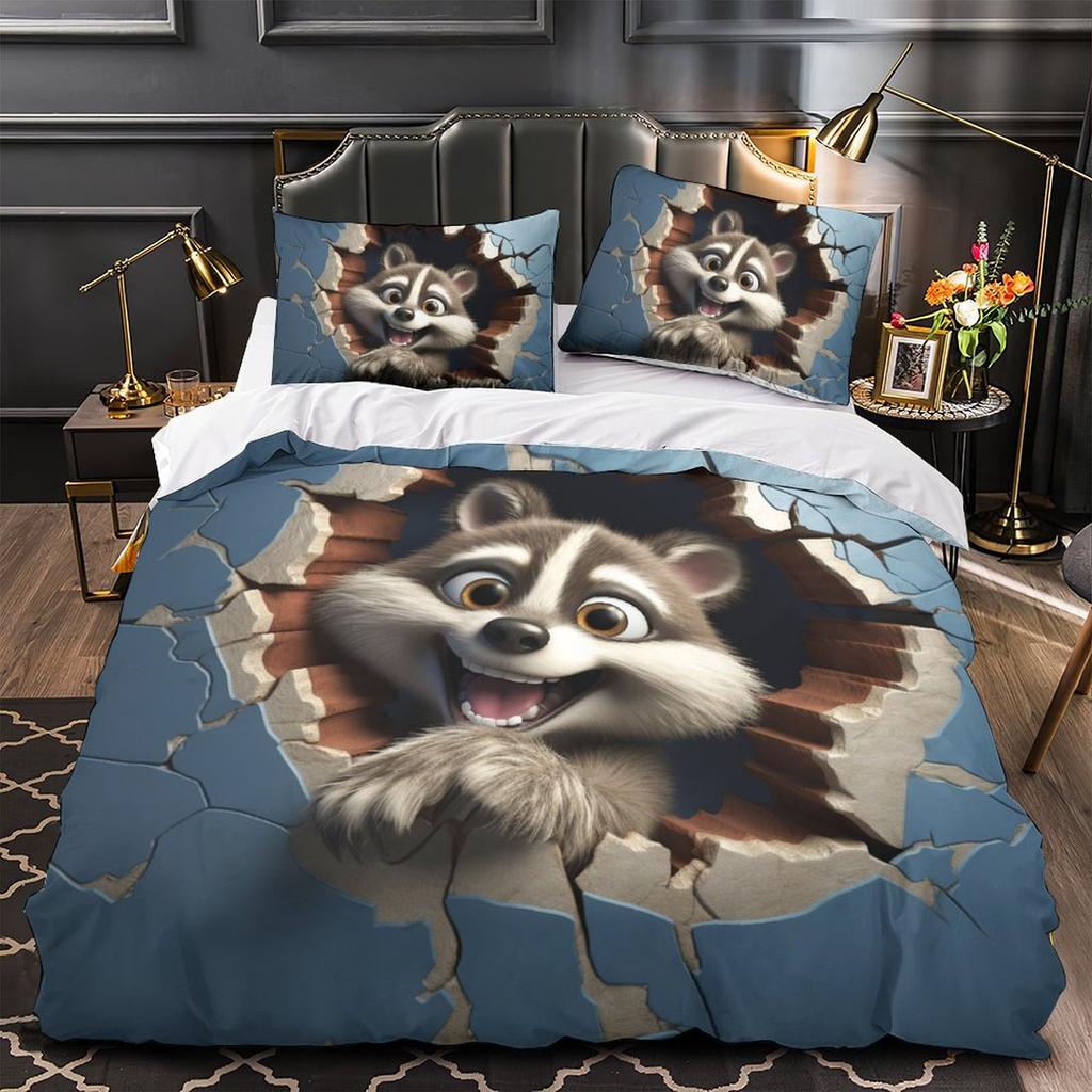 3D Cartoon Animal Bedding Set Kid Boys and Girls Teens Duvet Cover Pillowcases 2/3pcs for Single and Double Bed Birthday Gifts
