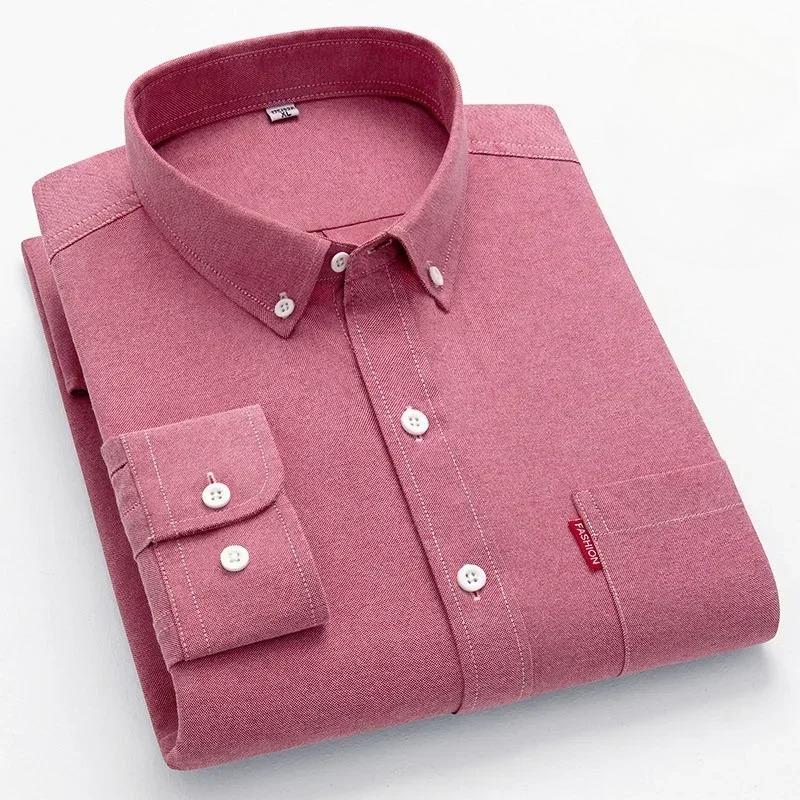 

5XL 4XL Оксфорд 100% Чистый Хлопок Мужская Однотонная Рубашка с Длинным Рукавом Повседневная Формальная Большого Размера синяя белая Рубашка Мужская с Длинным Рукавом 38 розы красного