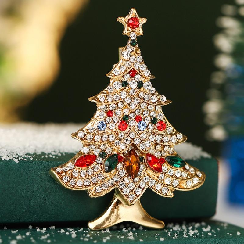 Hot Sale Cartoon Brooch Creative Design Diamond Festival Tree Ping An Fruit Cane Holiday Christmas Brooch