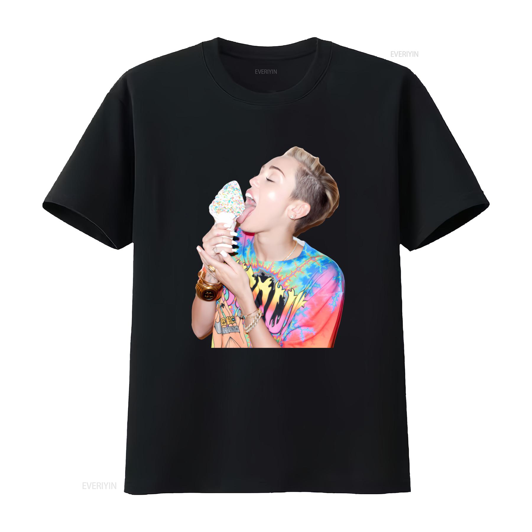 

Miley Cyrus Licking Ice Cream Bella Canvas T Shirt Tongue Bangerz New Colorful Print Fashion vintage Washed Casual Slightly 4XL