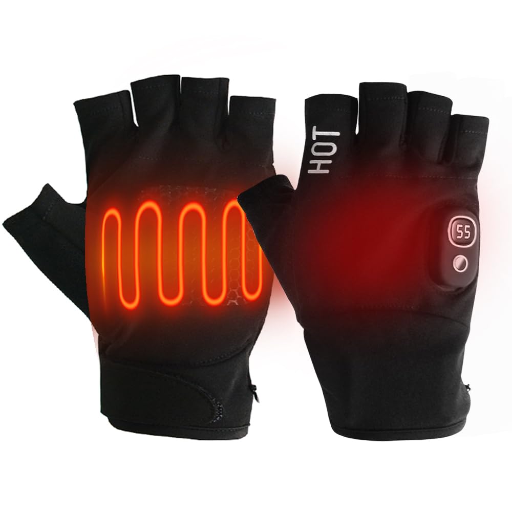 VIGOUROUS Thin Fingerless Heated Gloves for Men and 3000mAh USB 5 Temperature Wrist for Computer and Black Women, Rechargeable, Settings, Warming,