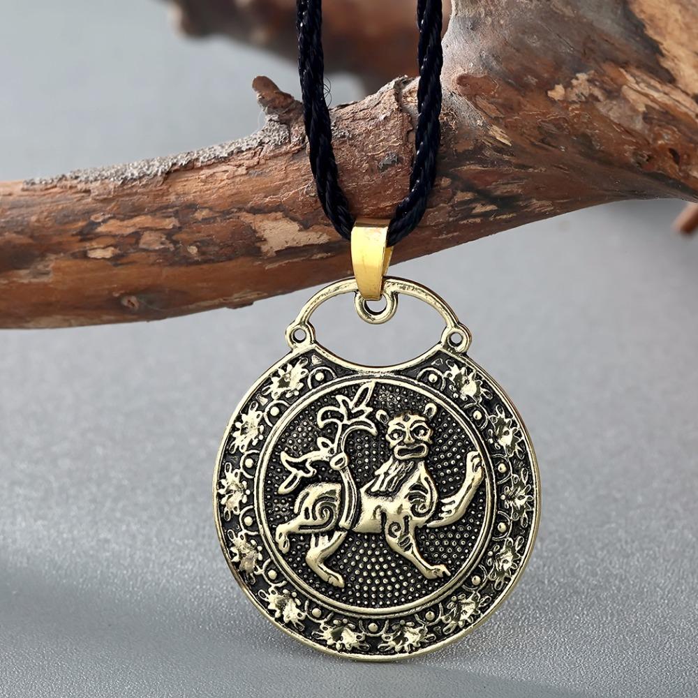 Kinitial Vintage Animal Lion Pendants & Necklaces Viking Friendship Long Necklaces Punk Style Gifts for Mens Jewelry Collier