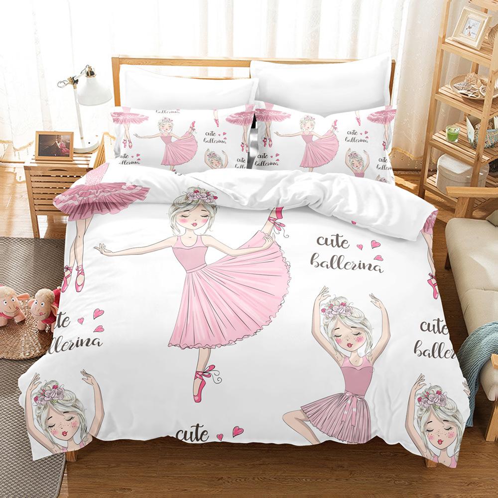 3D souprava ložního prádla pro dívčí pokoj Taneční dívčí povlak na peřinu 2/3dílný dárek k narozeninám AU140 * 210 v plné velikosti mikrovlákno Rychleschnoucí měkký bytový textil