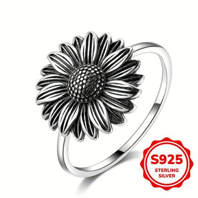Anillos de Girasol de Plata de Ley S925 Vintage para Mujer Hechos a Mano de Diseño Joyería de Fiesta Regalos