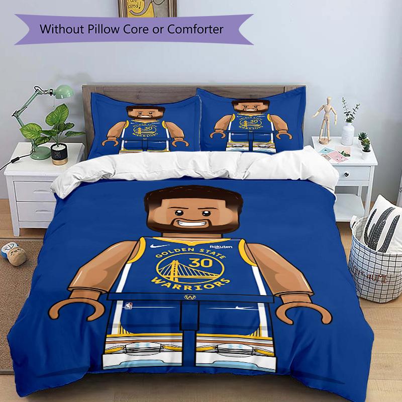 3pcs Bedding Set Golden State Warriors Includes 1 Comforter + 2 Pillowcases, Without Pillow Inserts, Soft Comfortable, Lightweight Breathabl