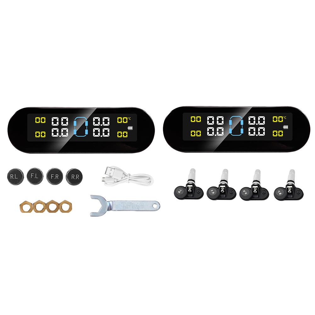 TPMS 4 Wheel Tyre Pressure Monitor Real-time Display TPMS Monitor Solar Power&USB Charge LCD Display Auto Security Alarm Device