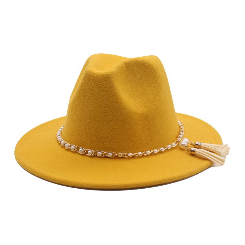 European and American fashion new chain jazz hat autumn and winter eaves fashion woolen top hat