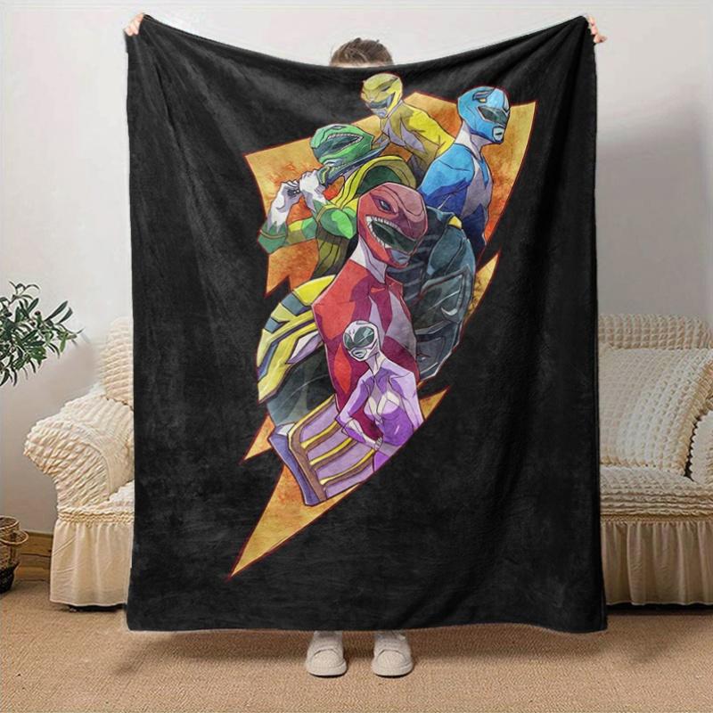 1pc Colorful Power Rangers Home Decor Blanket: Perfect Gift for Bedroom, Living Room, Travel, Camping, Car, Beach, Office Nap, Cozy Flannel Throw for
