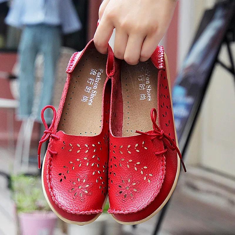 Casual Sneakers Women Women's Shoes Women Flats Genuine Leather Shoes Slip On Loafers Women Soft Nurse Shoes Plus Size 35-44