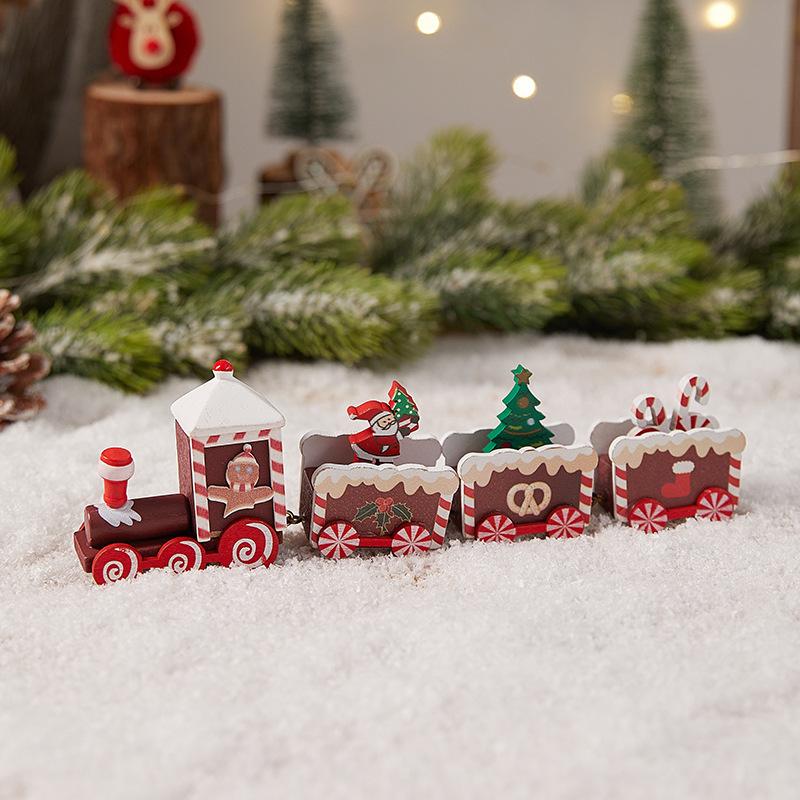 Christmas Decorations Christmas Wooden Train Kindergarten Christmas Gifts Window Decorations Christmas Toys