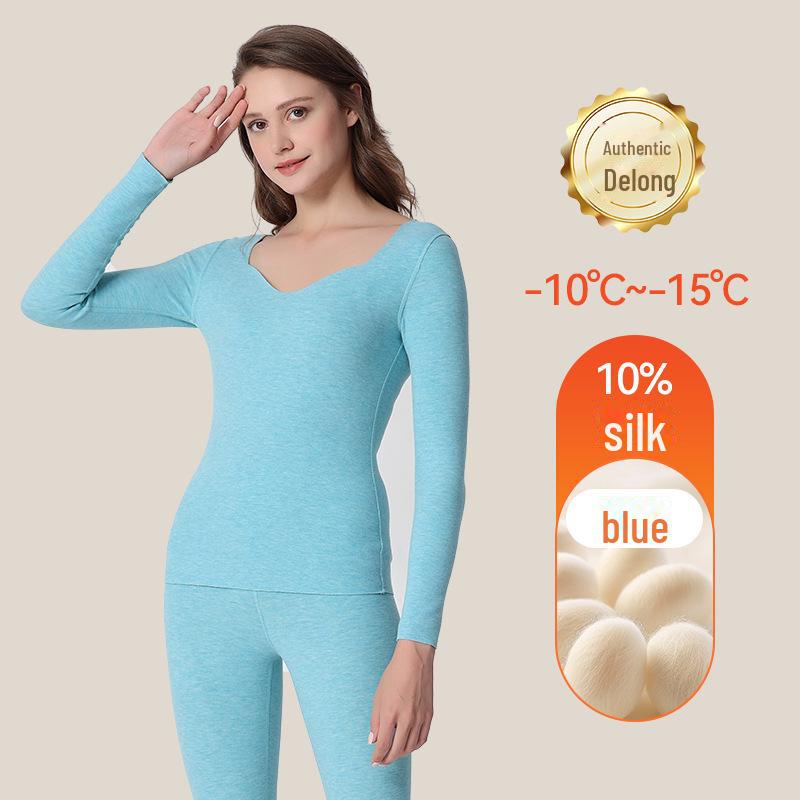 

Женский бесшовный теплый комплект термобелья из бархата и шелка - плотный, уютный зимний костюм и косметическая одежда L top синий