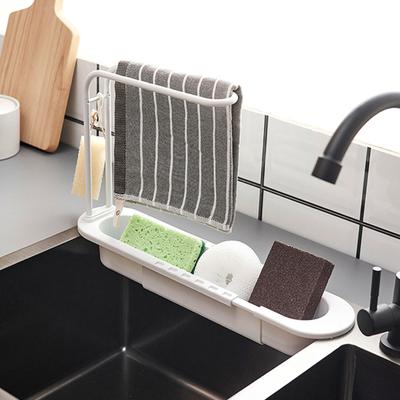 Waschbecken-Abflussregal, doppellagig, abnehmbarer Teleskop-Handtuchhalter, Abtropfgestell, Küchenzubehör für Zuhause