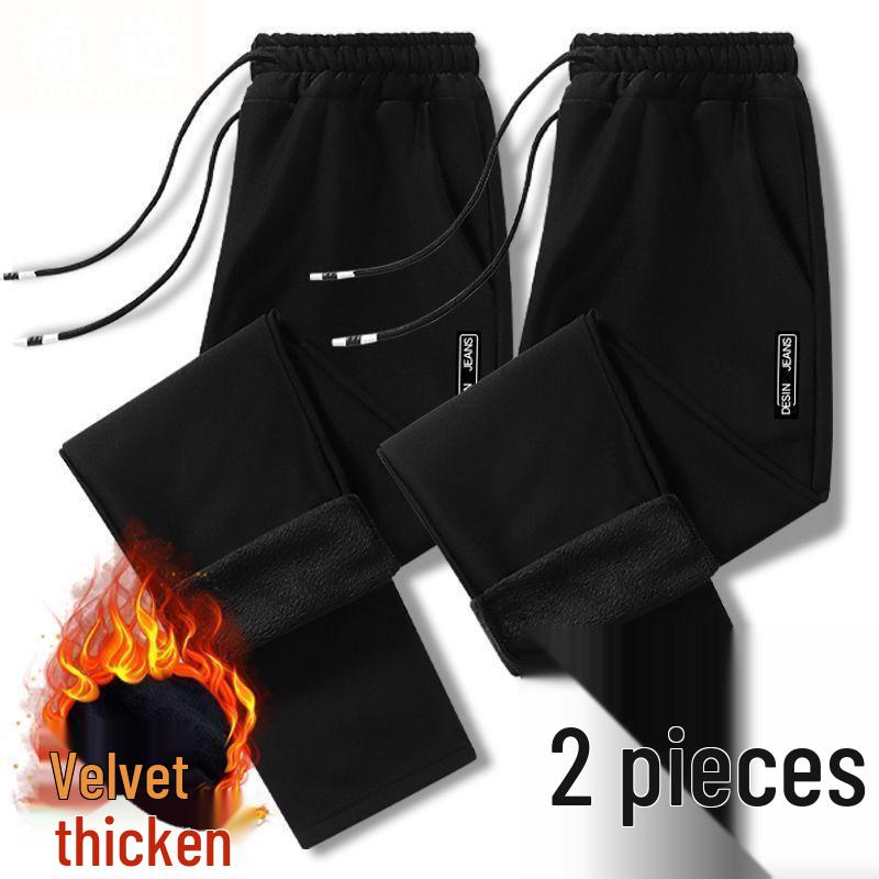 Men's Velvet-Lined Slim-Fit Straight Casual Pants for Fall & Winter