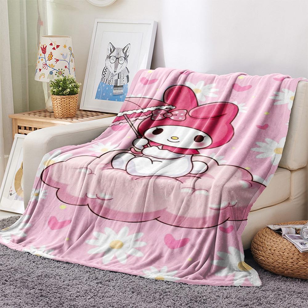Pink Bunny Umbrella Cloud Print Blanket Home Decor Soft And Comfortable Machine Washable Nap Blanket Outdoor Plush Blanket