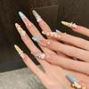 Pink Long Fake Nails with Blue Yellow Tip with Not Easy Break or Split Design for Shopping Traveling Dating