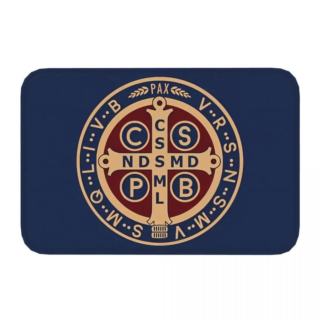 Saint Benedict Medal Anti-Slip Rug Doormat Kitchen Mat Balcony Carpet Home Decorative