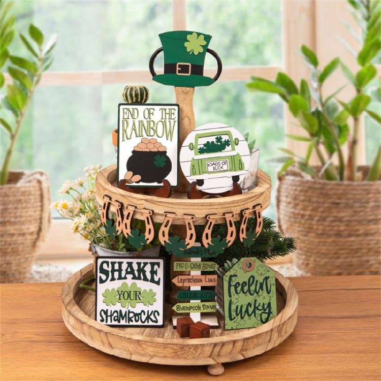 Patrick's Day Decor Gnome Leprechaun's Hat Shamrock Wooden Signs Decorations