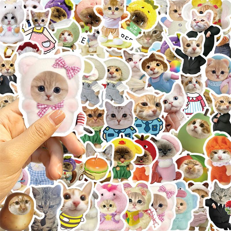 62 Pcs Cartoon Cat Meme Stickers - Waterproof Decals For Diy Decorating Guitar, Notebook & Luggage