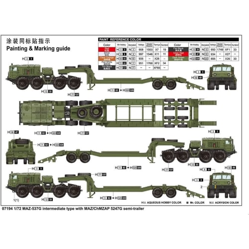 Trumpeter 1/72 MAZ-537G Tractor & ChMZAP 5247G Semi-Trailer Plastic Model Kit 07194