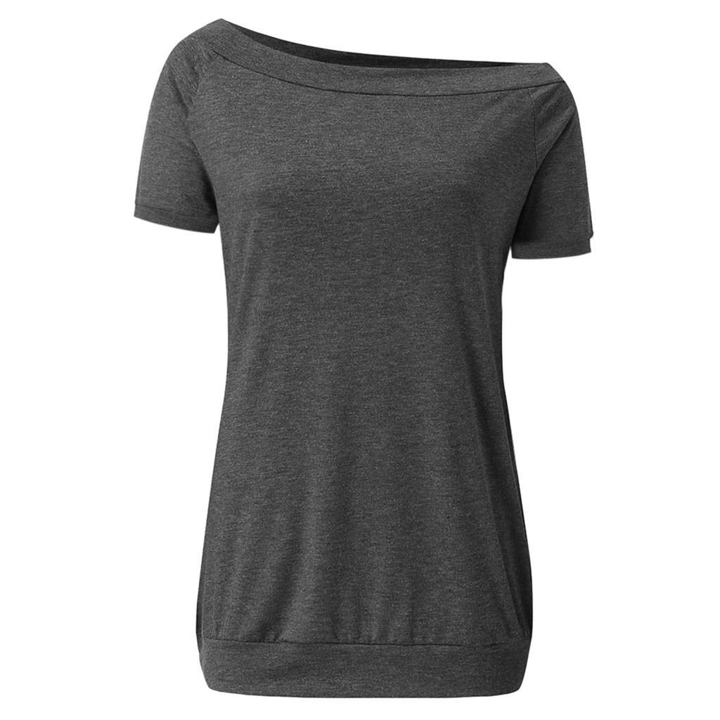 Women One-line Collar Off-shoulder Short-sleeved Color Loose T-shirt