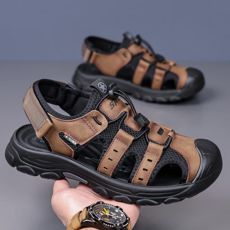 FashionBrand Men Sandals Genuine Leather Men Shoe Cowhide Leather Classic Summer Slides Fashion Outdoor Beach Gladiator Sandals for Men
