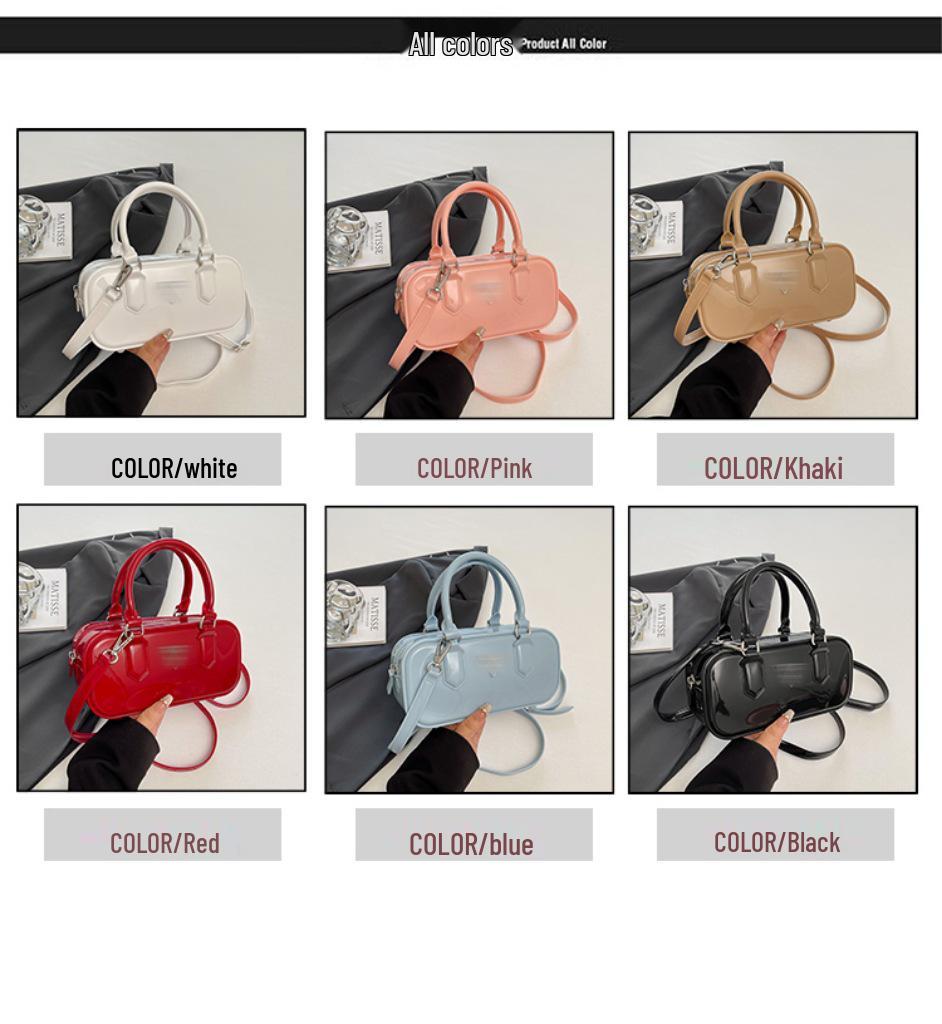 Women's 25th Anniversary Glossy Solid Color Bowling Handbag - Versatile Shoulder & Crossbody Bag