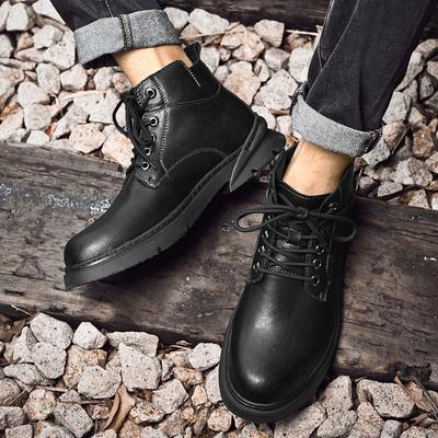 Trend Męskie Buty Wysokiej Jakości Styl Brytyjski Modne Buty Zimowe Plus Aksamit Ciepłe Wysokie Męskie Buty Casual Czarne Skórzane Botki