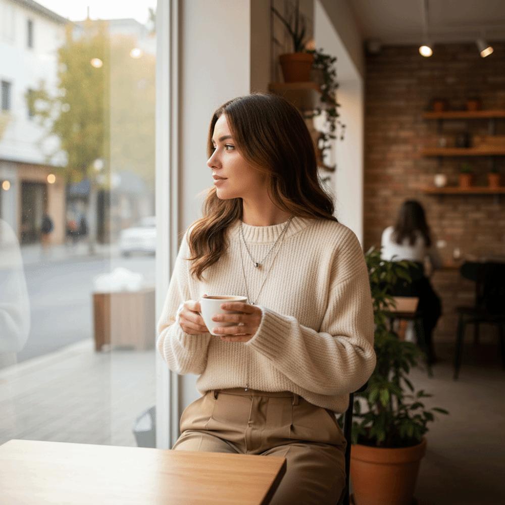 Silver Color Beaded Necklace Adjustable Sweater Chain Pendant Necklace  Women Jewel