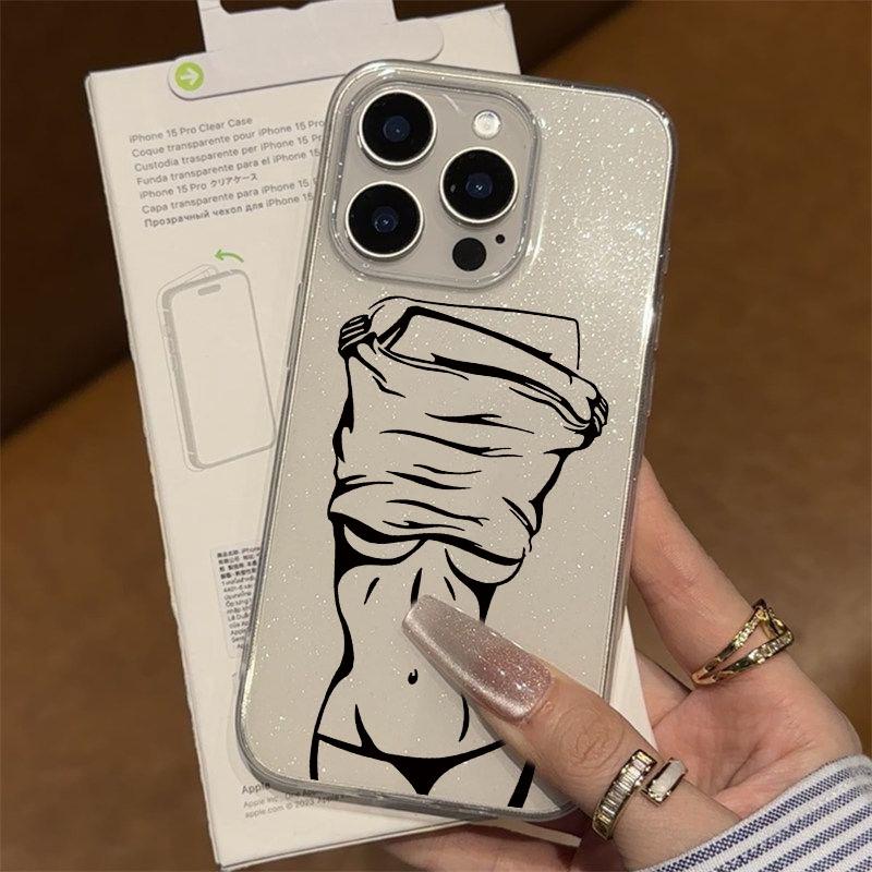 Glitter Soft Case for Apple 11, 12, 14, 15, 16 Pro Max: New Style with Large Hole & Cartoon Design
