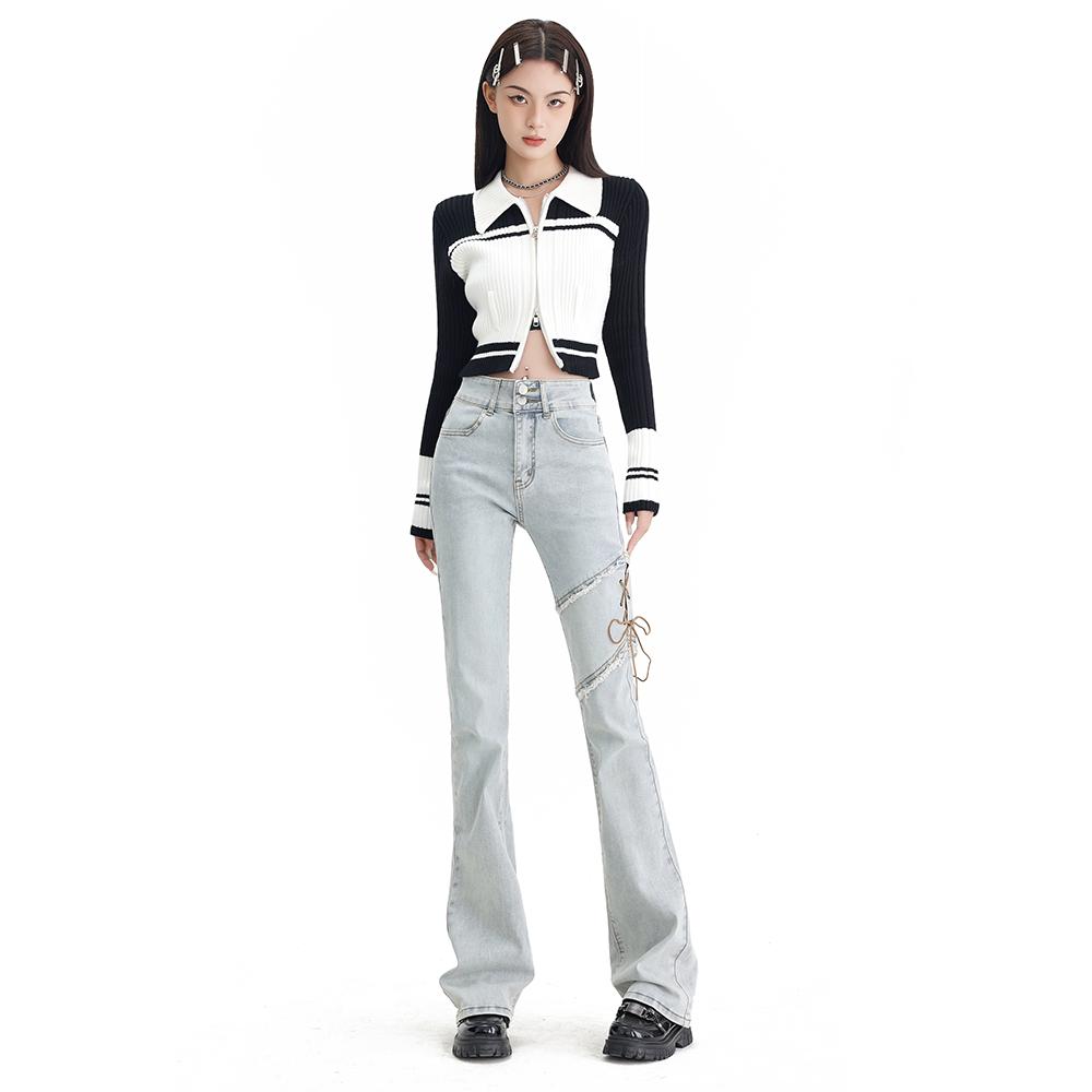 Lace Up Flare Jeans Women Summer Black Vintage High Waist Slim Skinny Pants Denim Trouser Streetwear Korean Fashion Y2K