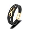 Bracciale Infinito Classico da Uomo Braccialetti Intrecciati Multistrato in Pelle per Donne Gioielli in Acciaio Inossidabile Nero Regali