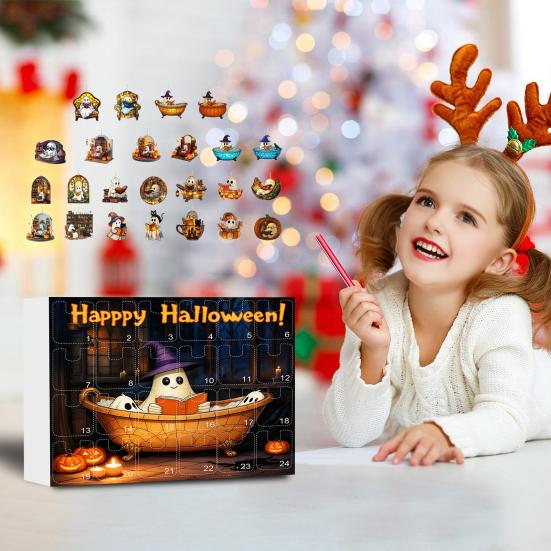 Halloween Advent Calendar 2D Acrylic Reading Ghost Hanging Ornament Set 24 Days Countdown Decoration for Holiday Home Decor