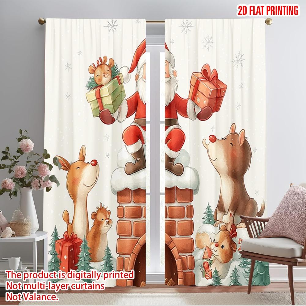 

2pcs,2D plane printing Curtain Popular Cute Christmas Santa Claus Chimney Gifts (3) Versatile Durable Polyester (without rod) 52.50×116.00 CM 2pcs